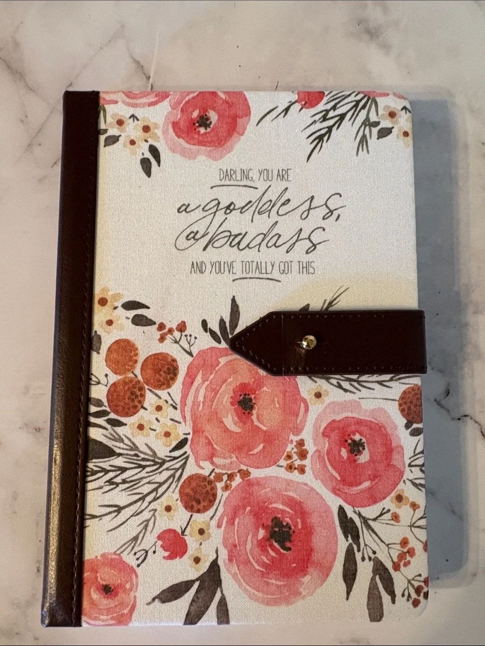 Floral Journal Notebook with Magnetic Closure - Pink Brown